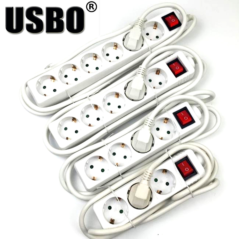White 250V 16A 3 4 5 6jack EU power adaptor outlet strip German wiring board extension socket power cord converter with switch