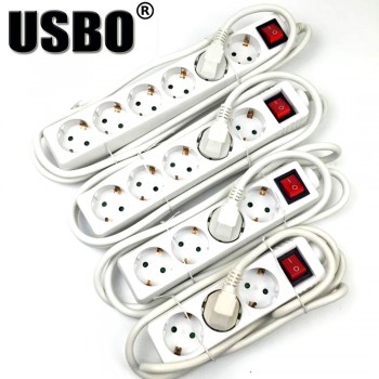 White 250V 16A 3 4 5 6jack EU power adaptor outlet strip German wiring board extension socket power cord converter with switch