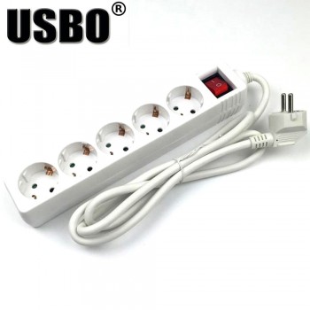 White 250V 16A 3 4 5 6jack EU power adaptor outlet strip German wiring board extension socket power cord converter with switch