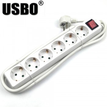 White 250V 16A 3 4 5 6jack EU power adaptor outlet strip German wiring board extension socket power cord converter with switch