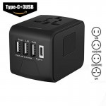 LONGET Travel Adapter international universal Type C travel adapter with 3 usb ports Worldwide Wall Charger for UK/EU/AU/Asia