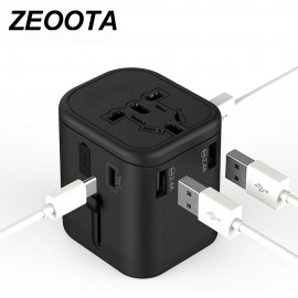 Zeoota Travel Adaptor Multi Plug 2 Fuse Protect Universal Adapter Universal Travel Charger with Type C and 3 USB Charging Ports
