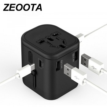 Zeoota Travel Adaptor Multi Plug 2 Fuse Protect Universal Adapter Universal Travel Charger with Type C and 3 USB Charging Ports