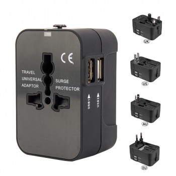 World Wide Universal Travel Adapter US/EU/UK/AU Multi Plug Charger With Dual USB 2 Ports New Arrival