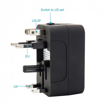 World Wide Universal Travel Adapter US/EU/UK/AU Multi Plug Charger With Dual USB 2 Ports New Arrival