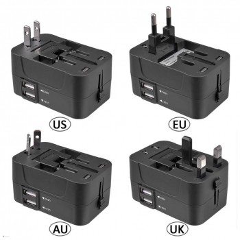 World Wide Universal Travel Adapter US/EU/UK/AU Multi Plug Charger With Dual USB 2 Ports New Arrival
