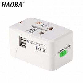 HAOBA Universal International Plug Adapter 2 USB Port World Travel AC Power Charger Adapter with AU US UK EU Converter Plug