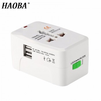 HAOBA Universal International Plug Adapter 2 USB Port World Travel AC Power Charger Adapter with AU US UK EU Converter Plug