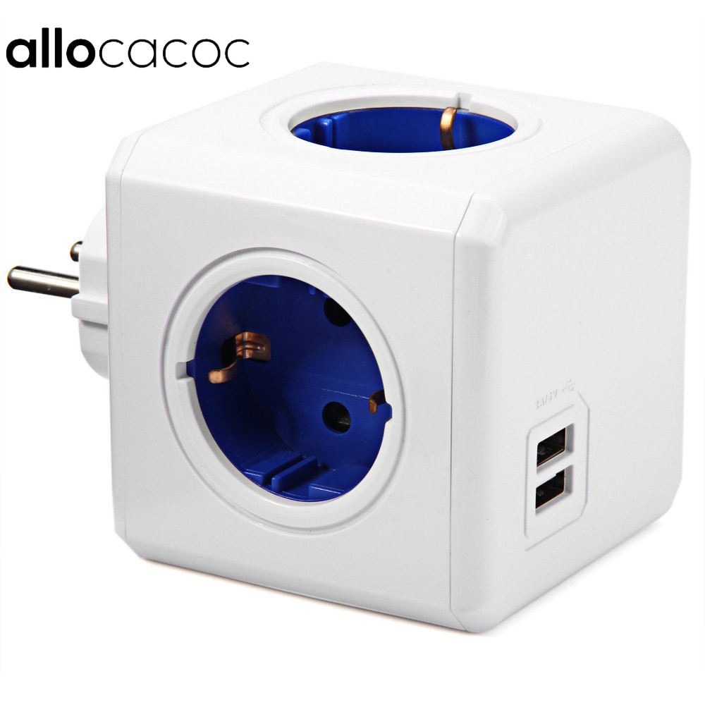Allocacoc Smart Home PowerCube Socket EU Plug 4 Outlets 2 USB Ports Adapter Power Strip Extension Adapter Multi Switched Socket