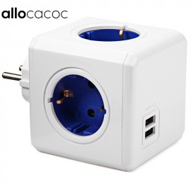 Allocacoc Smart Home PowerCube Socket EU Plug 4 Outlets 2 USB Ports Adapter Power Strip Extension Adapter Multi Switched Socket