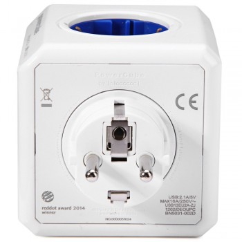 Allocacoc Smart Home PowerCube Socket EU Plug 4 Outlets 2 USB Ports Adapter Power Strip Extension Adapter Multi Switched Socket