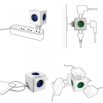 Allocacoc Smart Home PowerCube Socket EU Plug 4 Outlets 2 USB Ports Adapter Power Strip Extension Adapter Multi Switched Socket