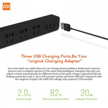Original Xiaomi Mijia Smart Power Strip 3 2A Fast Charging USB Ports + 3 Sockets Xiaomi Xiaom MI Smart Home Black With Adapter
