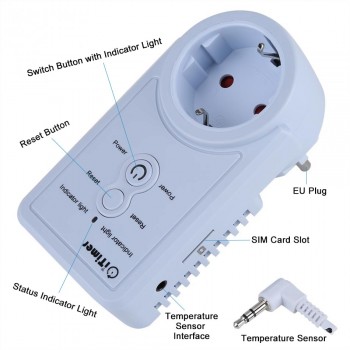EU Plug GSM Power Off Power Failure Alarm SMS Remote Control Power Socket Switch with Phone Alert Temperature Query Function