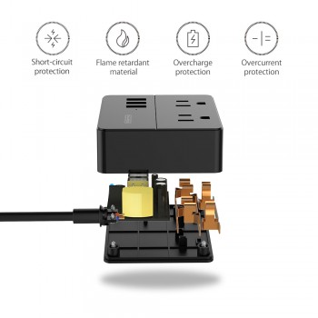 NTONPOWER OSP Travel US Electrical Plug Sockets Mini and Portable 2 AC Outlet 3 USB Charging Ports with 3 Foot/ 1M Power Cord