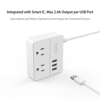 NTONPOWER OSP Travel US Electrical Plug Sockets Mini and Portable 2 AC Outlet 3 USB Charging Ports with 3 Foot/ 1M Power Cord