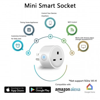 Smart WiFi Power Plug Super Mini UK Outlets Socket Work with Amazon Alexa,Google Home, IFTTT Voice Control Remote Control
