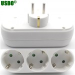 White copper 250v 10A EU universal adaptor socket Portable European standard 3way outlet extend converter plug socket