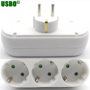 White copper 250v 10A EU universal adaptor socket Portable European standard 3way outlet extend converter plug socket