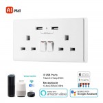 Wifi Smart Wall Socket Timer Switch Control Outlet dual 13A UK Plug and 2 USB Ports Voice Control Works with Alexa Google IFTTT