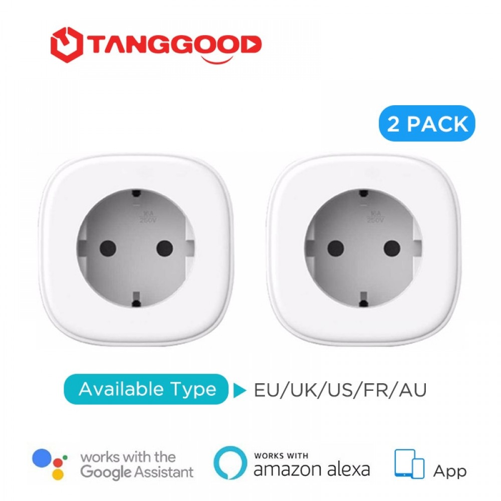 TANGGOOD Smart WiFi Socket Plug 2-Pack Optional Energy Monitor Work with Amazon Alexa amp; Google Assistant App Remote Control