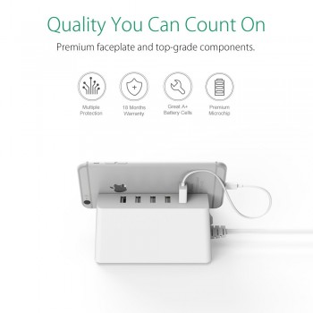 ORICO ODC Office Home 2 AC Outlets Surge Protector EU Power Strip with 5 Ports USB Charger 40W 1.5M Power Cord -White Black plug