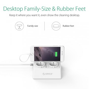 ORICO ODC Office Home 2 AC Outlets Surge Protector EU Power Strip with 5 Ports USB Charger 40W 1.5M Power Cord -White Black plug