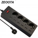 Zeoota 6-USB 4-Outlet AC Power Strip Adapter 1.8M Cable USB Wall Sockets with Switch EU Plug Extension Cord Powercube