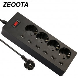 Zeoota 6-USB 4-Outlet AC Power Strip Adapter 1.8M Cable USB Wall Sockets with Switch EU Plug Extension Cord Powercube