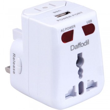 Daffodil WAP150 Universal International Travel Power Adapter and USB Charger Adapter with EU+US+UK Converter Plug
