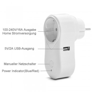 Wifi Smart EU Plug Smart Switch Socket Timing Function with 2A usb charger Voice Control Compatible Alexa Echo Google Assistant