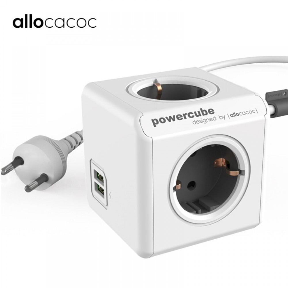 Allocacoc powercube 2 USB Ports 4 outlets extension Socket EU electric power strip smart multi plug adapter electrical converter