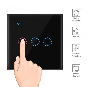 WiFi Smart Wall Light Switch Wireless Voice Control Compartible with Alexa Google Home Phone App Timer Control Glass Touch Panel