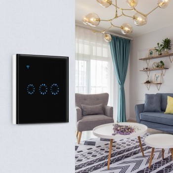 WiFi Smart Wall Light Switch Wireless Voice Control Compartible with Alexa Google Home Phone App Timer Control Glass Touch Panel
