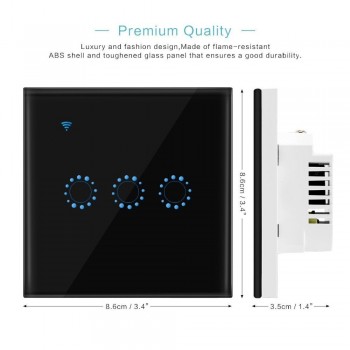 WiFi Smart Wall Light Switch Wireless Voice Control Compartible with Alexa Google Home Phone App Timer Control Glass Touch Panel