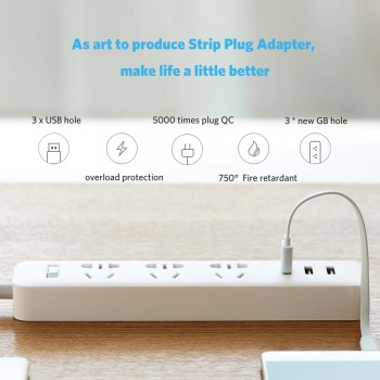 Original XiaoMi 3 Mi Smart Plug Adaptation Power Strip With 3 3 USB Extension Standard Plug 1/2A 3 Sockets For Phone Tablet PC
