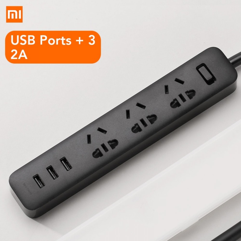 Original Xiaomi Mijia Smart Power Strip 3 Sockets + 3 2A Fast Charging USB Ports Xiaomi Xiaom MI Smart Home Black With Adapter