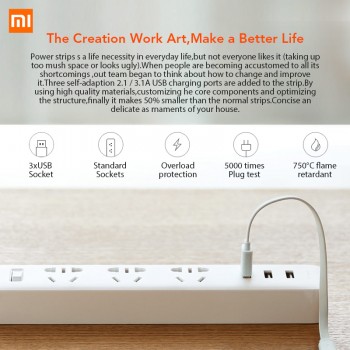 Original Xiaomi Mijia Smart Power Strip 3 Sockets + 3 2A Fast Charging USB Ports Xiaomi Xiaom MI Smart Home Black With Adapter