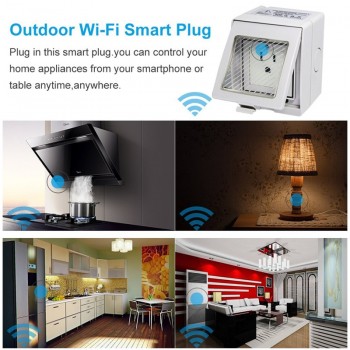 Outdoor Outlet,EU/US/UK Wireless Smart WIFI Plug Socket Switch IP55 Waterproof Remote Control Timer Compatible with Alexa