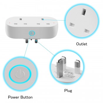 WiFi Smart Plug Outlet Dual UK Socket Plug Voice Remote Control Timer Function Homekit Compatible with Alexa,Google Home IFTTT