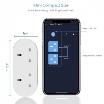 WiFi Smart Plug Outlet Dual UK Socket Plug Voice Remote Control Timer Function Homekit Compatible with Alexa,Google Home IFTTT