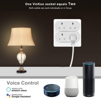 WiFi Smart Plug Outlet Dual UK Socket Plug Voice Remote Control Timer Function Homekit Compatible with Alexa,Google Home IFTTT