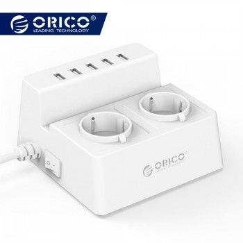 ORICO ODC Office Home 2 AC Outlets Surge Protector EU Power Strip with 5 Ports USB Charger 40W 1.5M Power Cord -White/Black