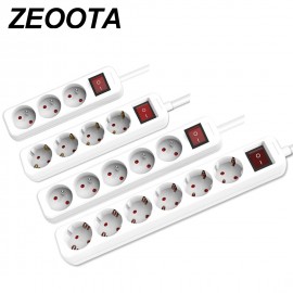 Power Strip 3/4/5/6 EU Plug Sockets Outlet AC Power Charger Wall Socket Plug Lead Strip Adapter with Extension Cable1.5m