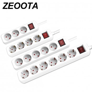Power Strip 3/4/5/6 EU Plug Sockets Outlet AC Power Charger Wall Socket Plug Lead Strip Adapter with Extension Cable1.5m