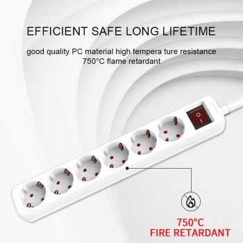 Power Strip 3/4/5/6 EU Plug Sockets Outlet AC Power Charger Wall Socket Plug Lead Strip Adapter with Extension Cable1.5m