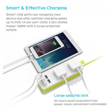 New Portable Travel Power Strip Surge Protector with 4 Smart USB Ports Multi-Port Wall Charger Desktop Hub Charger Socket GDeals