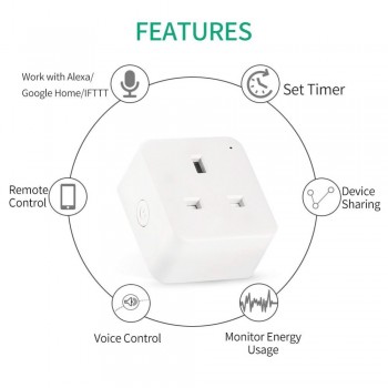 WiFi Smart Plug UK Outlet wireless Control Socket 16A Power Energy Monitoring Timer Switch Voice Control Works with Alexa Google