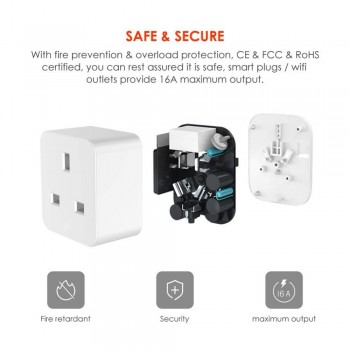 WiFi Smart Plug UK Outlet wireless Control Socket 16A Power Energy Monitoring Timer Switch Voice Control Works with Alexa Google
