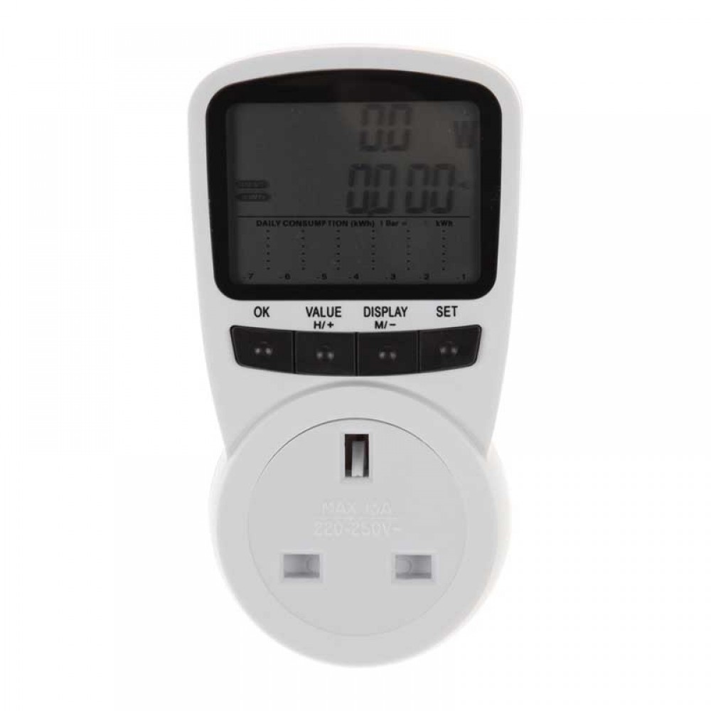 250V 13A UK Plug Socket Energy Meter Electricity Watt Voltage Amps Usage Frequency Monitor Analyzer Power Manage
